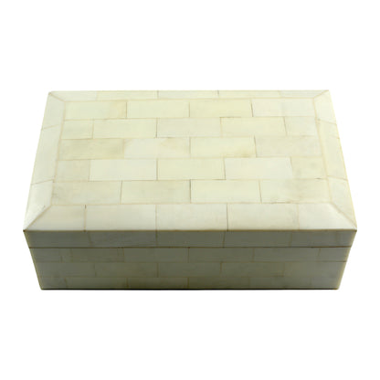 Handmade White Bone Trinket Box – Rectangular with Plain Design, Elegant Storage for Jewelry & Keepsakes