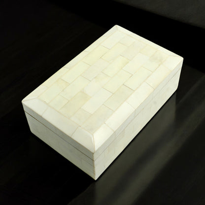 Handmade White Bone Trinket Box – Rectangular with Plain Design, Elegant Storage for Jewelry & Keepsakes