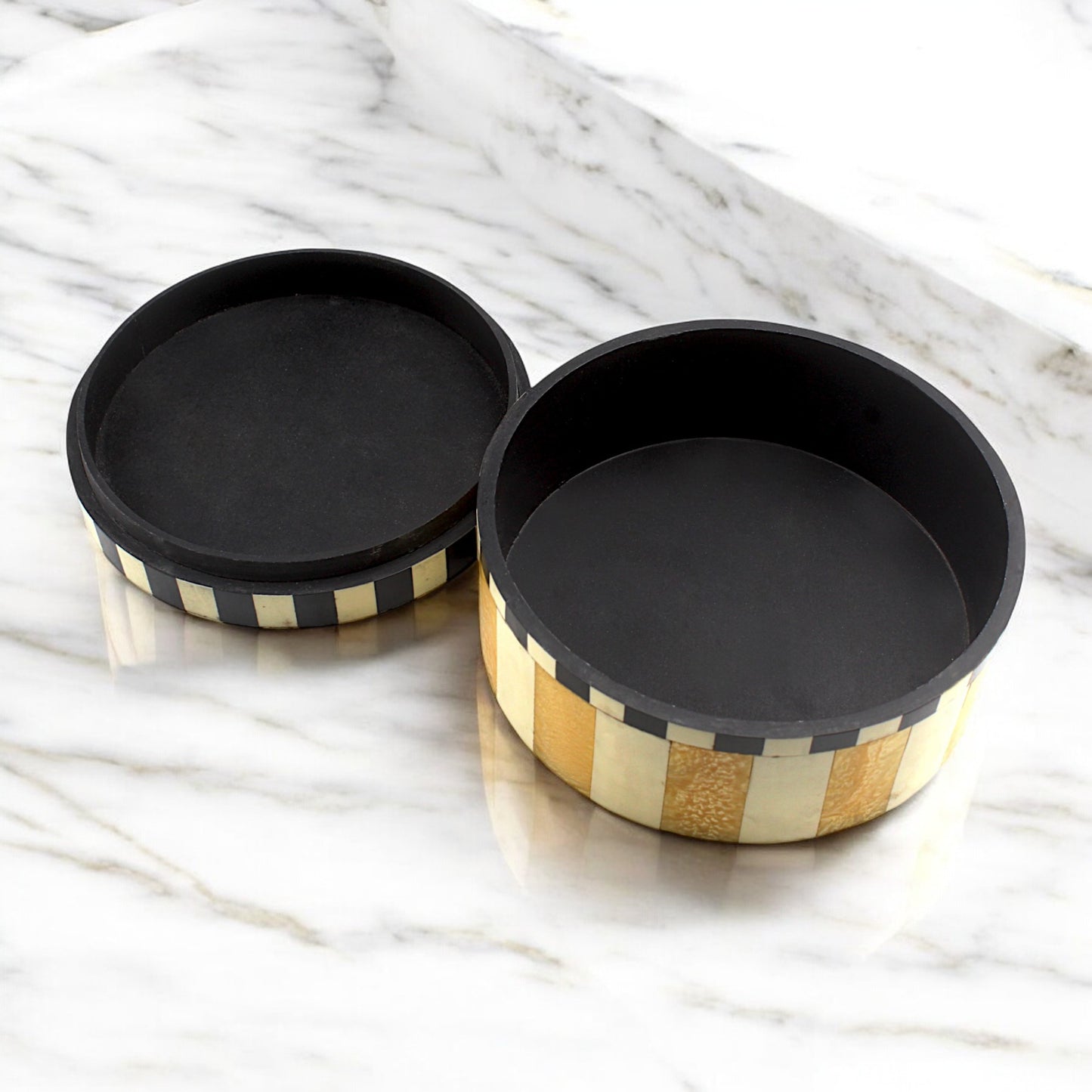 Handmade Black, White & Yellow Bone Trinket Box – Rectangular with Contemporary Design, Elegant Storage Solution