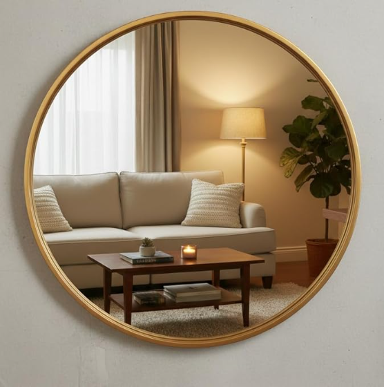 Premium Gold Frame Round Wall Mirror for Living Room, Hallway & Bedroom | Hind Decor™ (24 Inch)