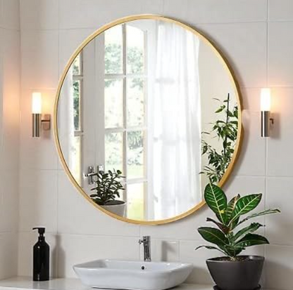 Premium Gold Frame Round Wall Mirror for Living Room, Hallway & Bedroom | Hind Decor™ (24 Inch)