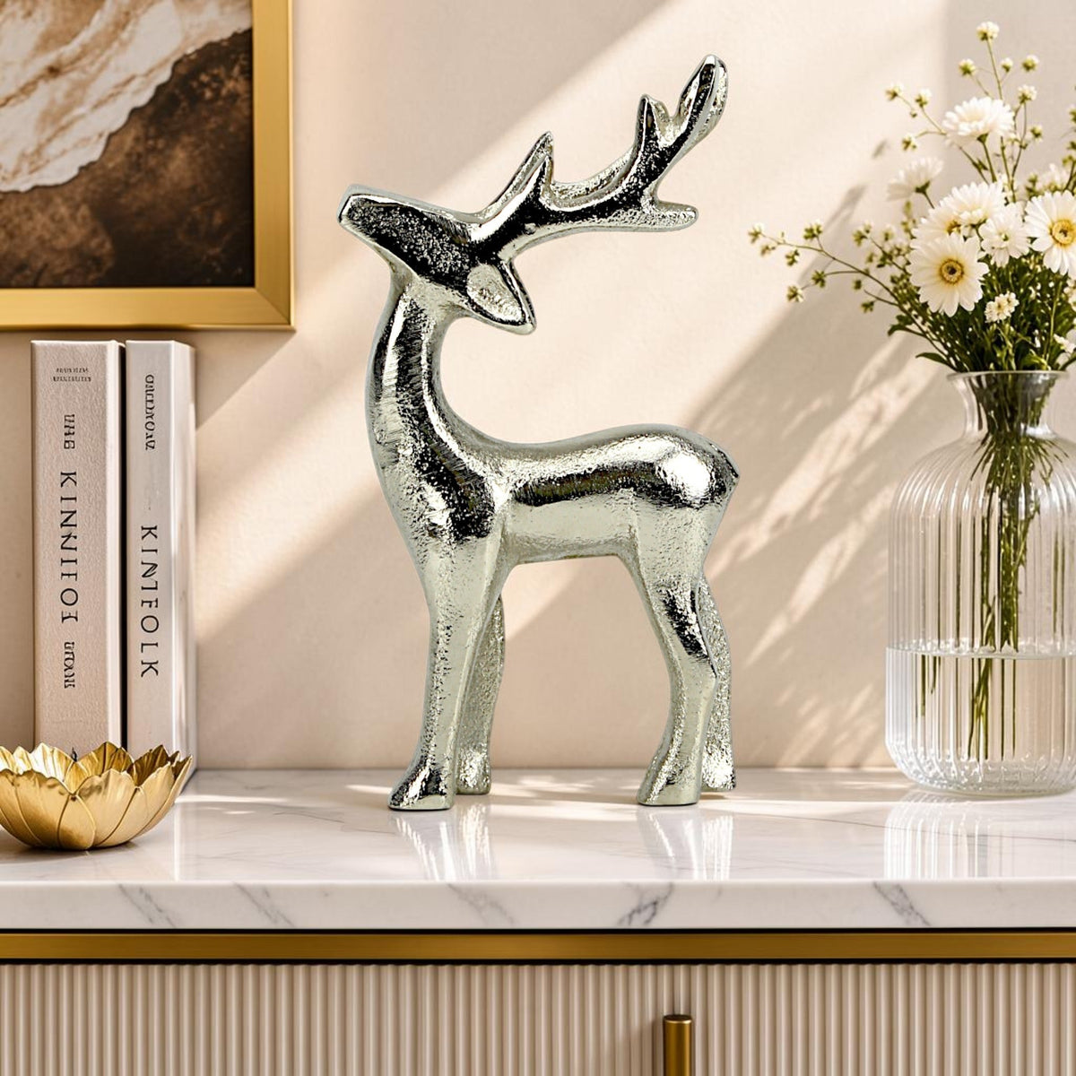 Aluminum Christmas Deer Set | Golden Holiday Decor