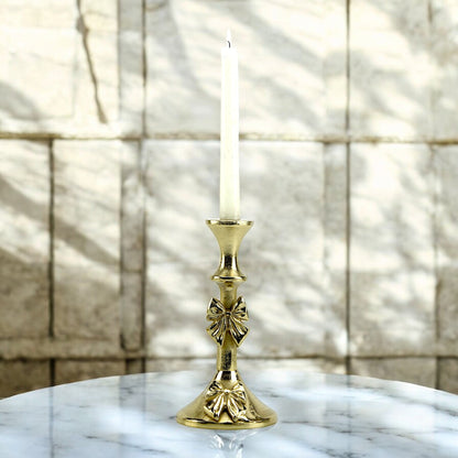 Artisan Golden Aluminum Small Bow-Decorated Candle Holder | Charming Home Accent