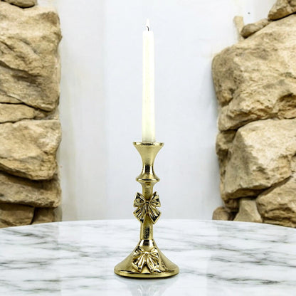 Artisan Golden Aluminum Small Bow-Decorated Candle Holder | Charming Home Accent