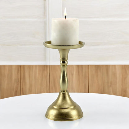 Luxe Golden Aluminum Large Pillar Candle Holder | Elegant Home Accent