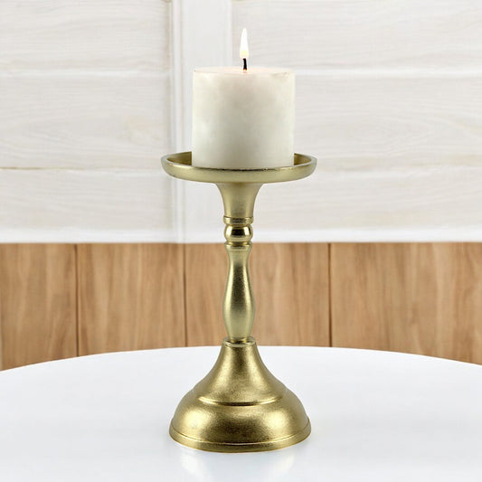 Luxe Golden Aluminum Large Pillar Candle Holder | Elegant Home Accent