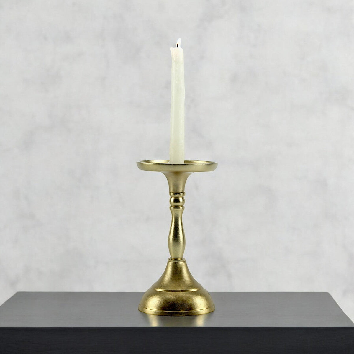 Luxe Golden Aluminum Large Pillar Candle Holder | Elegant Home Accent
