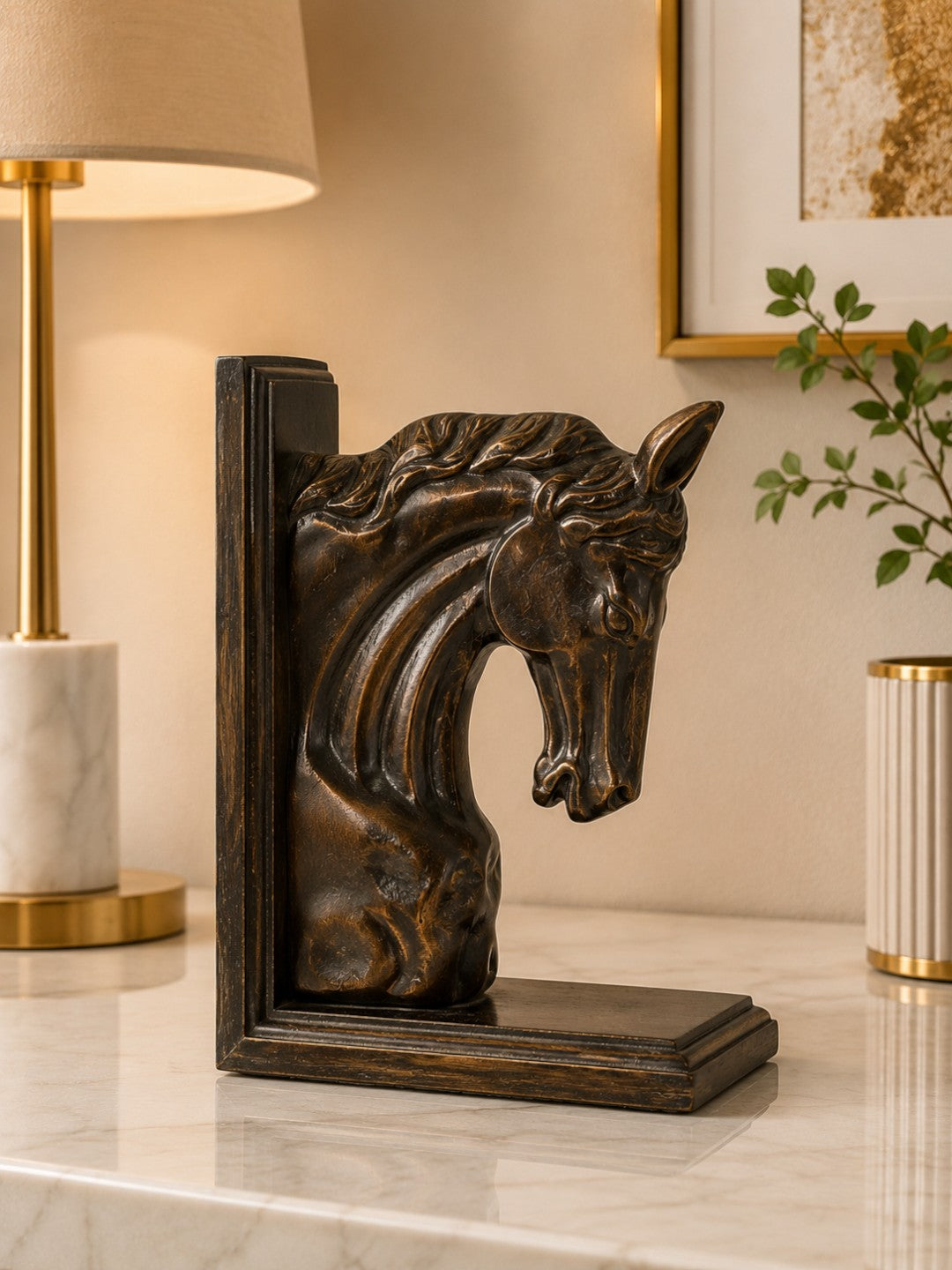 Bronze Elegance: Aluminium Horse Head Sculpture Bookend