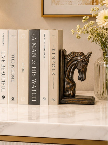 Bronze Elegance: Aluminium Horse Head Sculpture Bookend