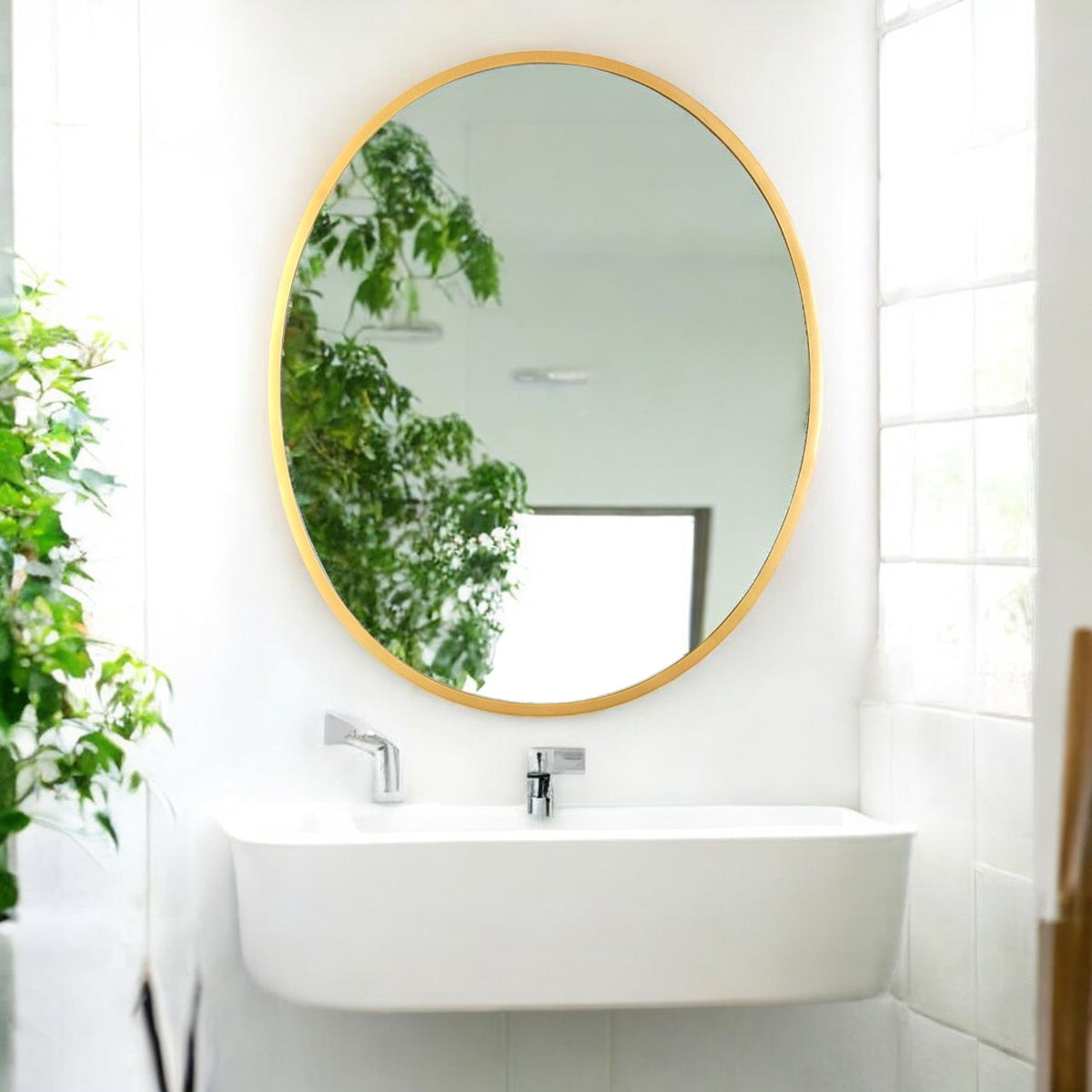 Elegant Oval Shape Mirror with Sleek Metal Frame