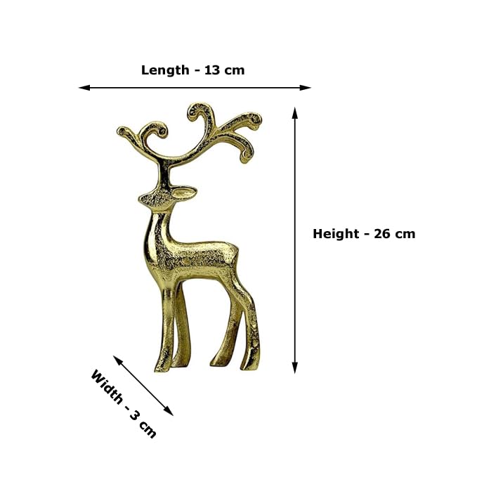 Golden Reindeer Showpiece – Aluminium Modern Decorative Table Accent for Living Room, Office & Christmas Décor (26 cm Height)