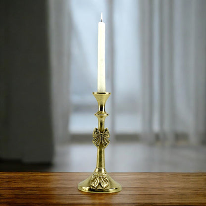 Artisan Golden Aluminum Large Bow-Decorated Candle Holder | Elegant Home Accent