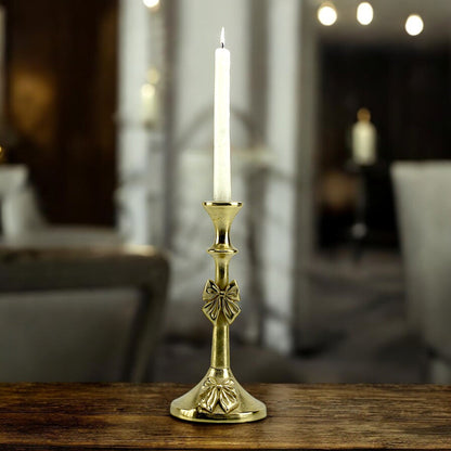 Artisan Golden Aluminum Large Bow-Decorated Candle Holder | Elegant Home Accent