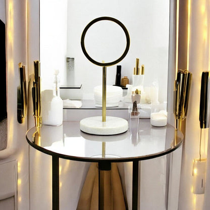 A Round Vanity Mirror on Marble Base