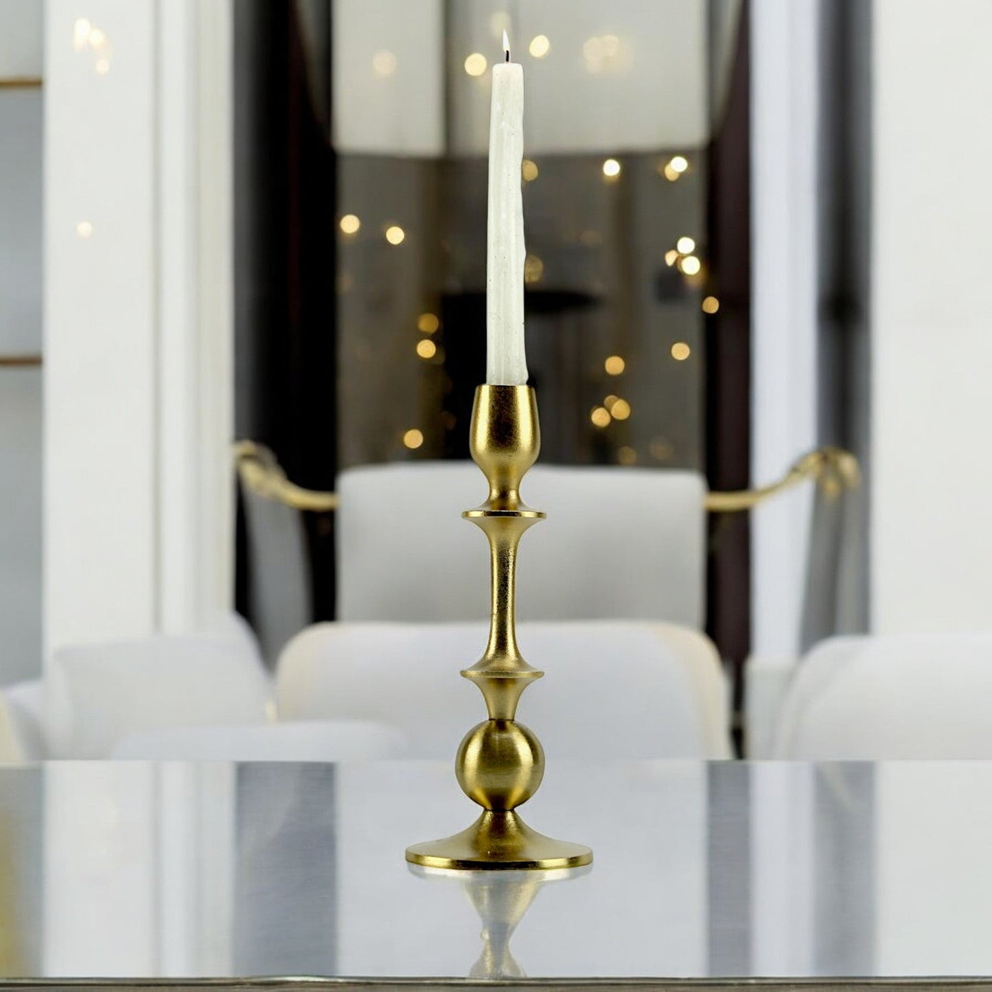 Radiant Waterdrop: Golden Aluminum Small Candle Holder | Elegant Home Accent