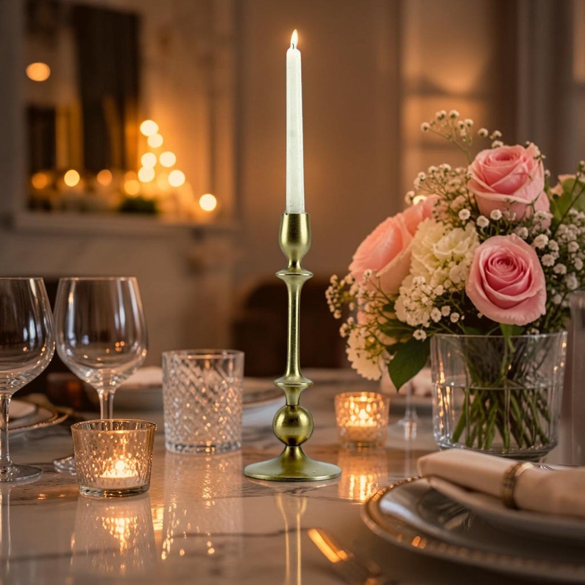 Gleaming Gold: Handcrafted Aluminum Large Candle Holder | Luxurious Home Decor