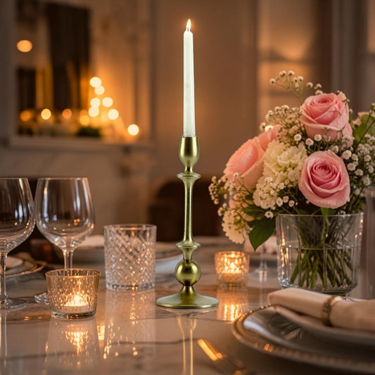 Gleaming Gold: Handcrafted Aluminum Large Candle Holder | Luxurious Home Decor