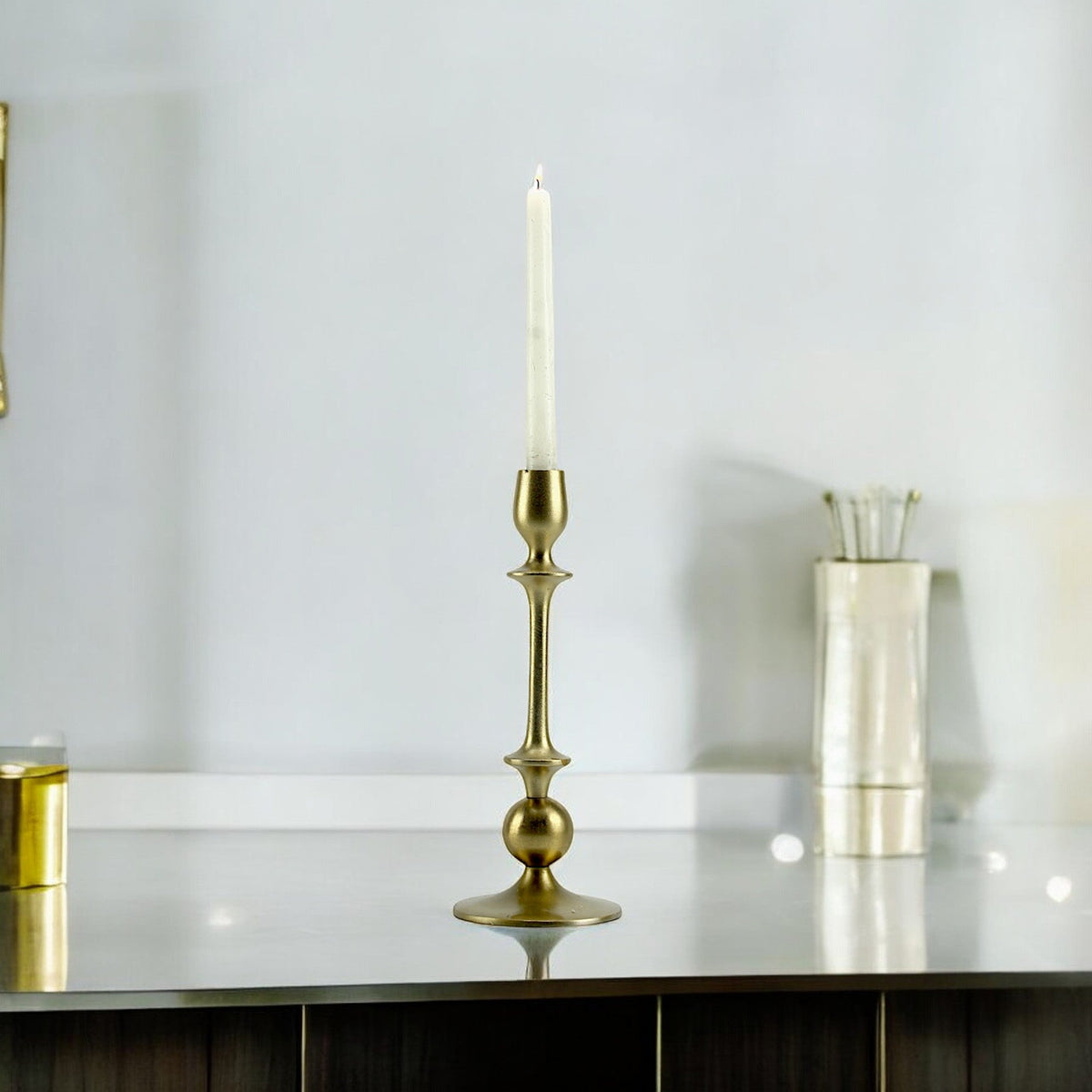 Gleaming Gold: Handcrafted Aluminum Large Candle Holder | Luxurious Home Decor
