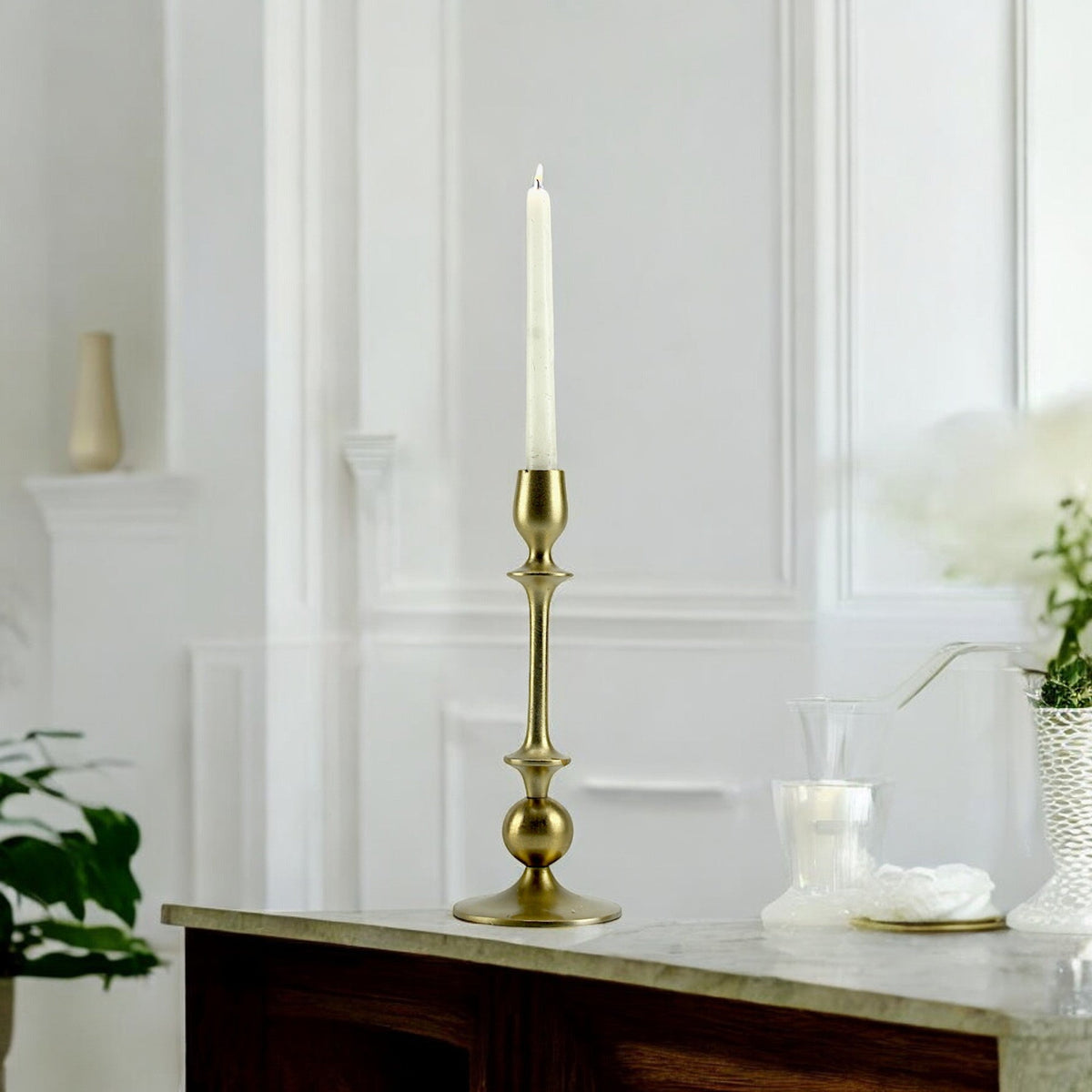Gleaming Gold: Handcrafted Aluminum Large Candle Holder | Luxurious Home Decor