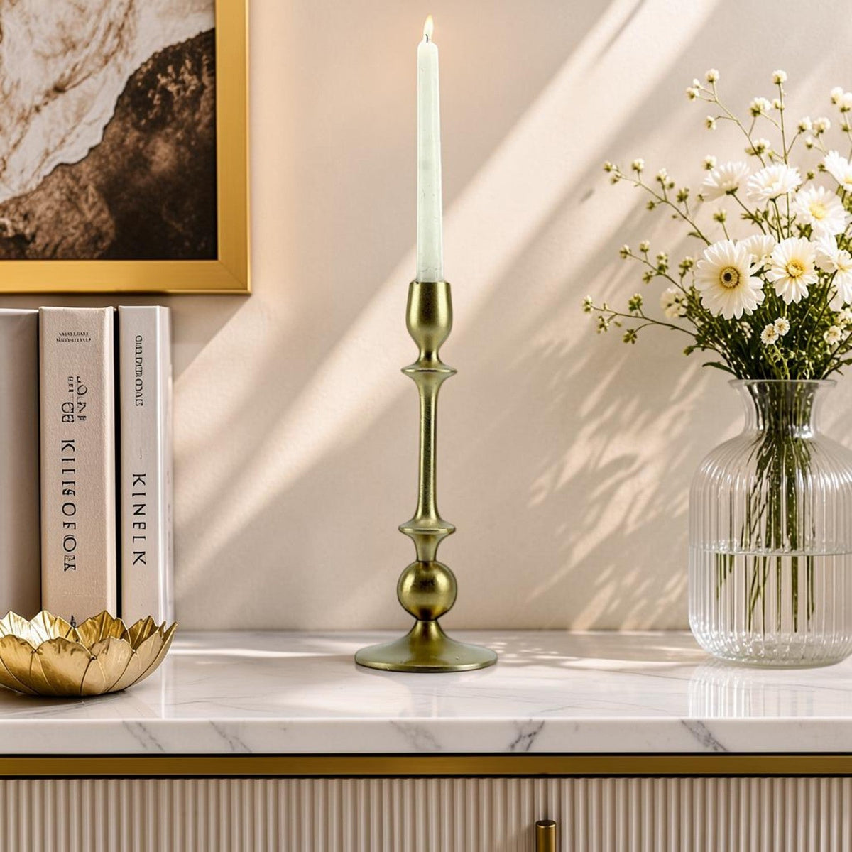 Gleaming Gold: Handcrafted Aluminum Large Candle Holder | Luxurious Home Decor