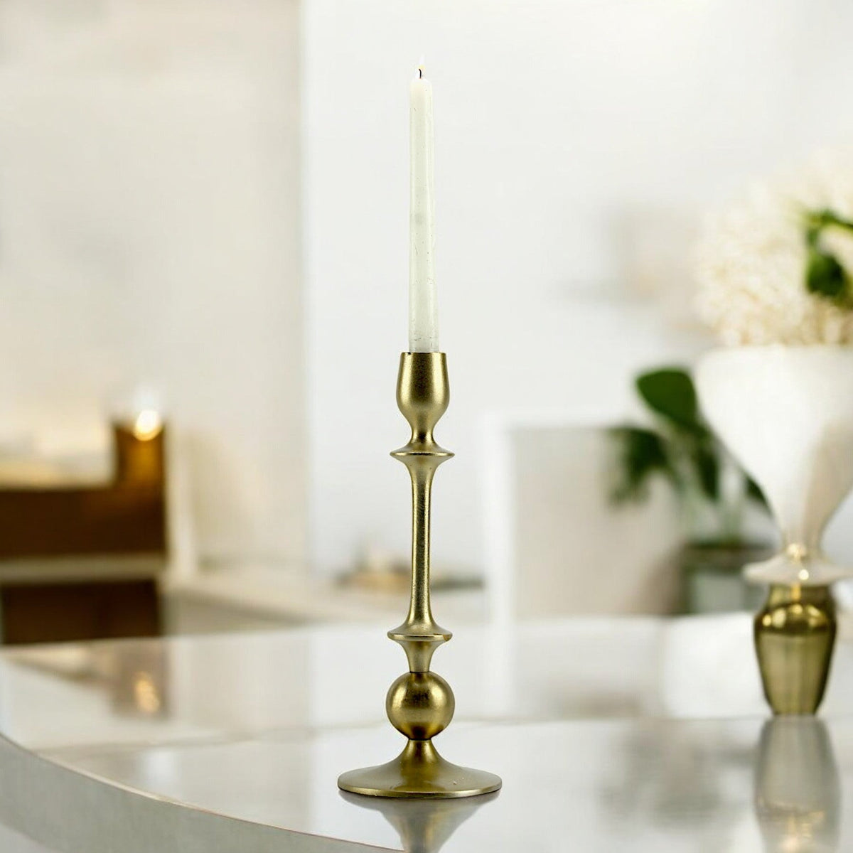 Gleaming Gold: Handcrafted Aluminum Large Candle Holder | Luxurious Home Decor