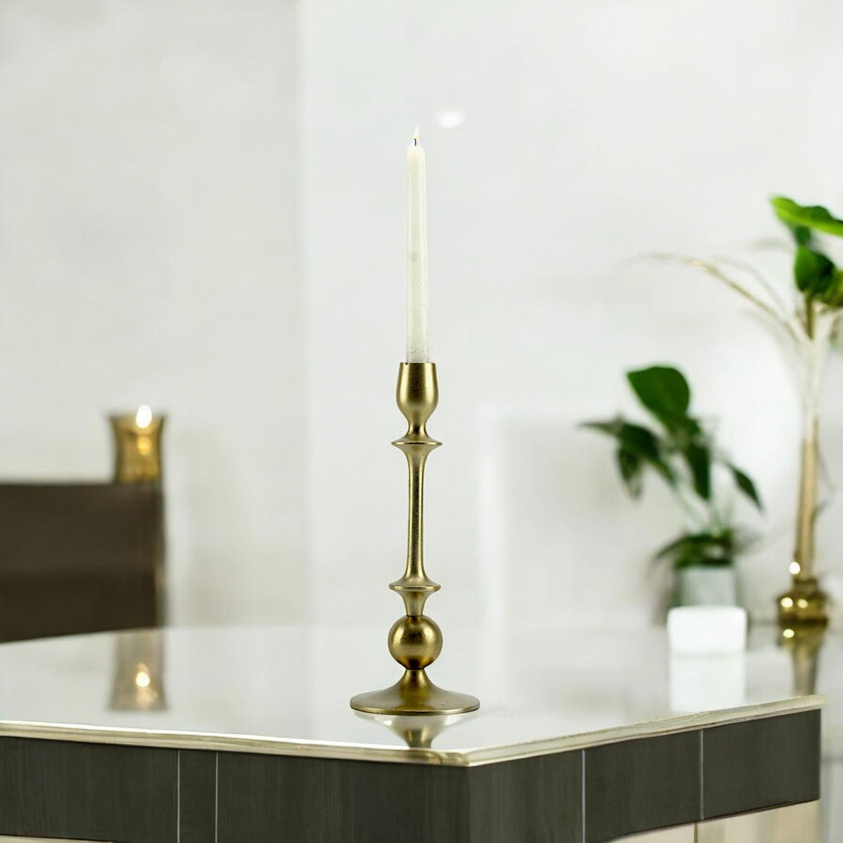 Gleaming Gold: Handcrafted Aluminum Large Candle Holder | Luxurious Home Decor