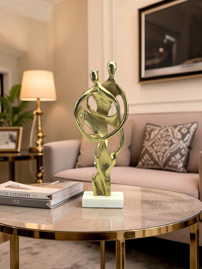 Golden Aluminum Handcrafted Couple Sculpture: Unique Decor Accent for Home
