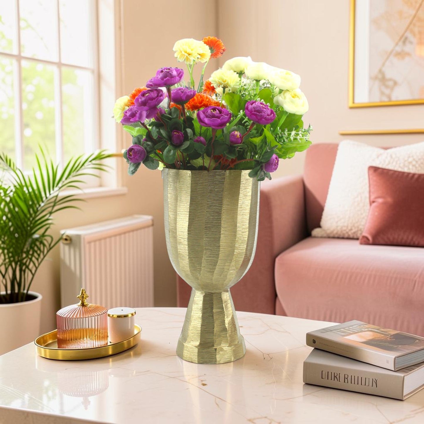 Golden Aluminum Handcrafted Flower Vase: Elegant Home Decor Accent