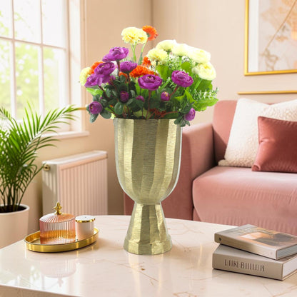 Golden Aluminum Handcrafted Flower Vase: Elegant Home Decor Accent