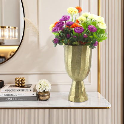 Golden Aluminum Handcrafted Flower Vase: Elegant Home Decor Accent