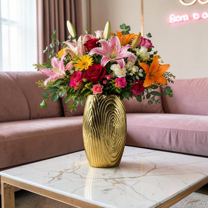 Golden Aluminum Handcrafted Flower Vase: Elegant Home Décor Accent