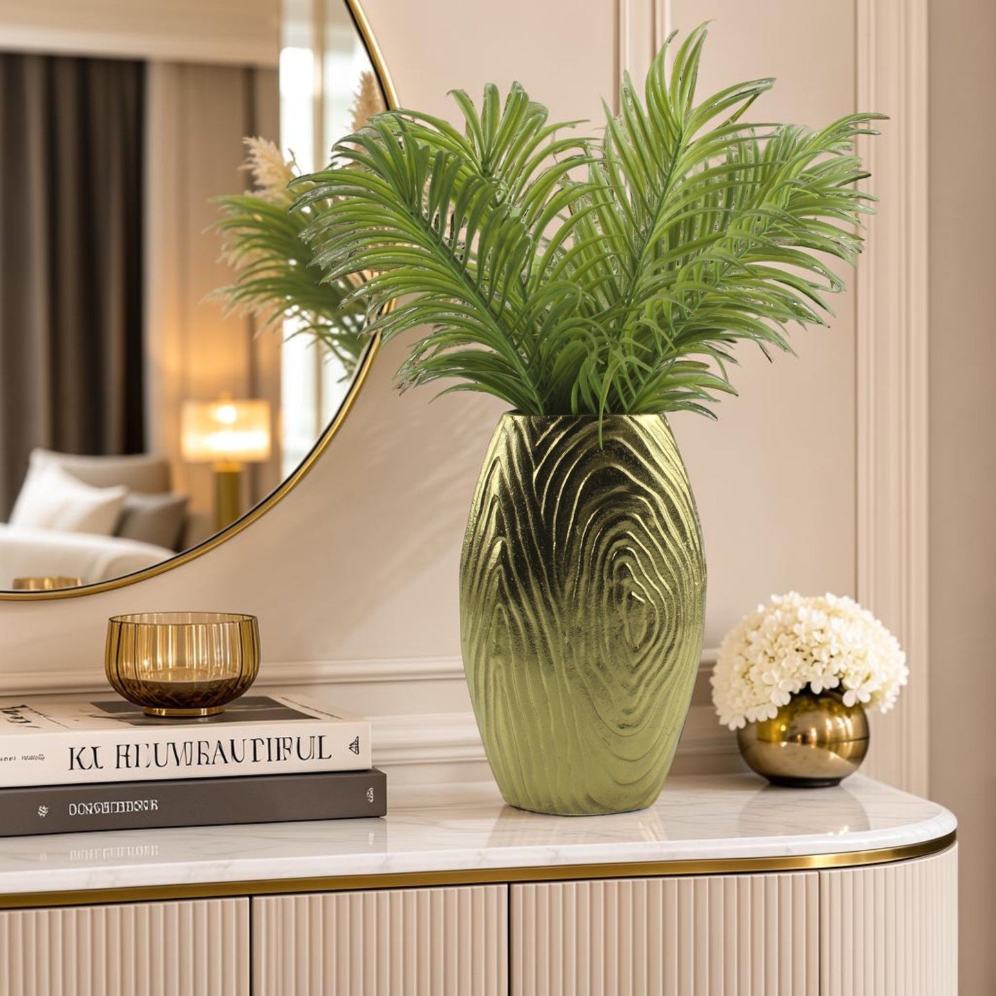 Golden Aluminum Handcrafted Flower Vase: Elegant Home Décor Accent