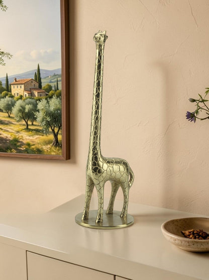 Golden Aluminum Handcrafted Giraffe Sculpture: Exquisite Home Decor Accent
