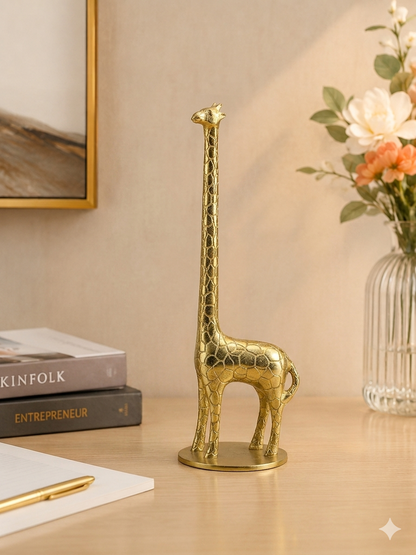 Golden Aluminum Handcrafted Giraffe Sculpture: Exquisite Home Decor Accent