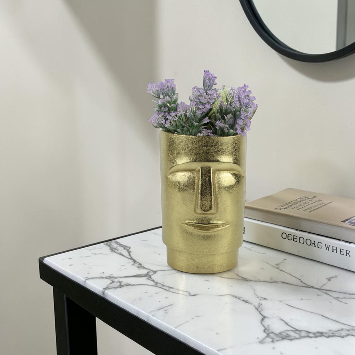Golden Aluminum Handcrafted Human Face Flower Vase: Unique Artistry for Your Home Decor