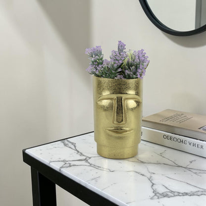Golden Aluminum Handcrafted Human Face Flower Vase: Unique Artistry for Your Home Decor
