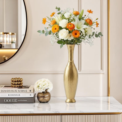 Golden Aluminum Handcrafted Surahi-Shaped Flower Vase: Exquisite Artistry for Home Décor