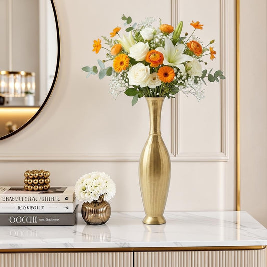 Golden Aluminum Handcrafted Surahi-Shaped Flower Vase: Exquisite Artistry for Home Décor