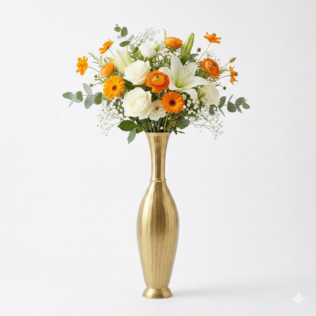 Golden Aluminum Handcrafted Surahi-Shaped Flower Vase: Exquisite Artistry for Home Décor