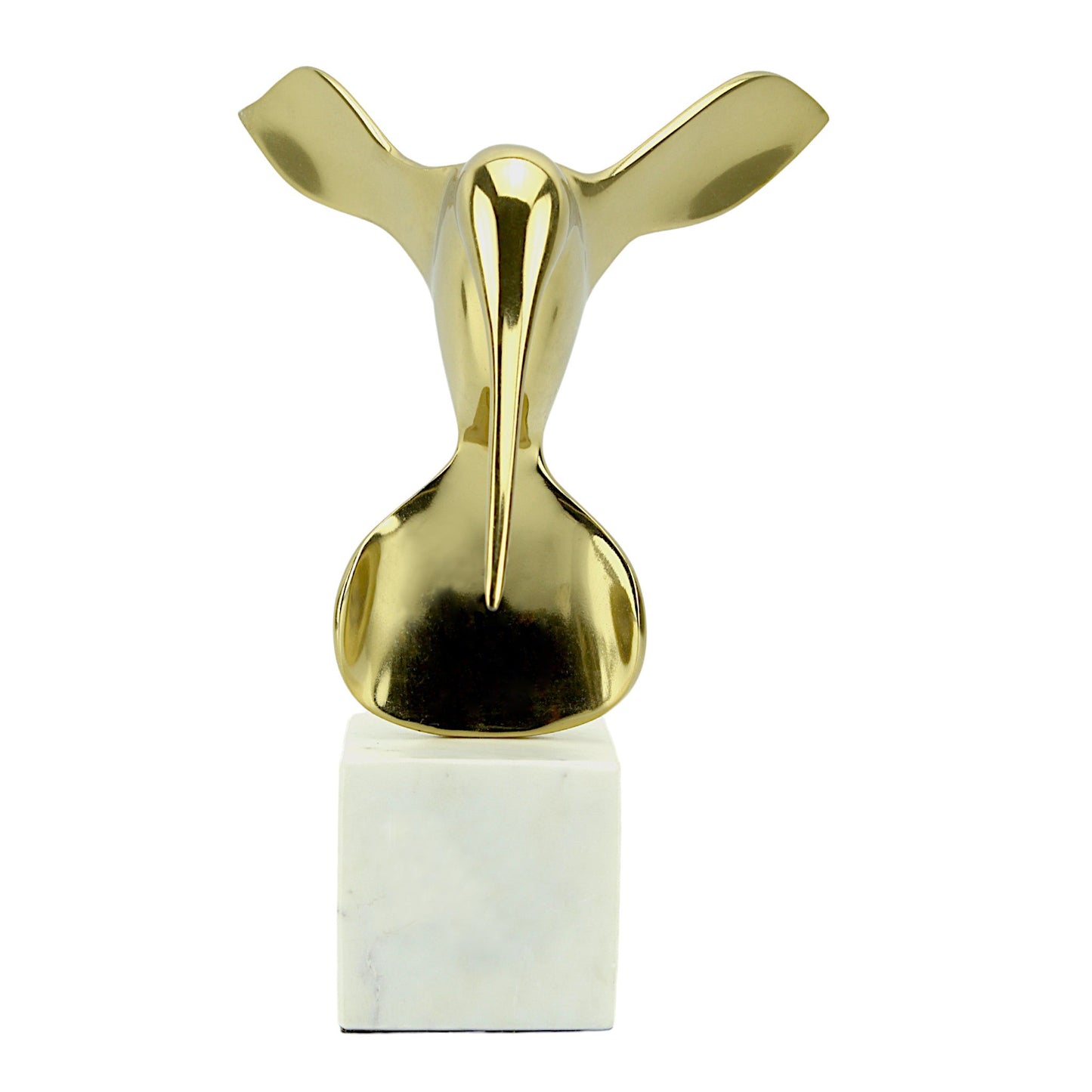 Golden Aluminum Long Beak Bird Sculpture: Handcrafted Avian Elegance on White Marble Base