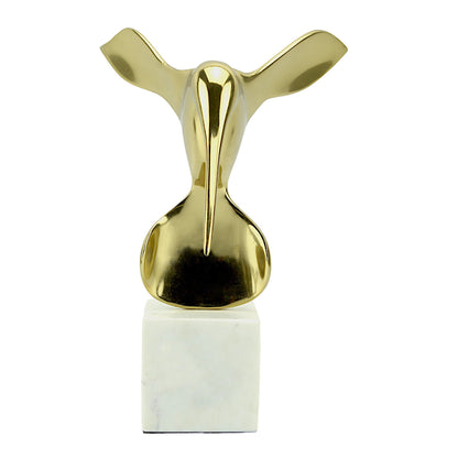 Golden Aluminum Long Beak Bird Sculpture: Handcrafted Avian Elegance on White Marble Base