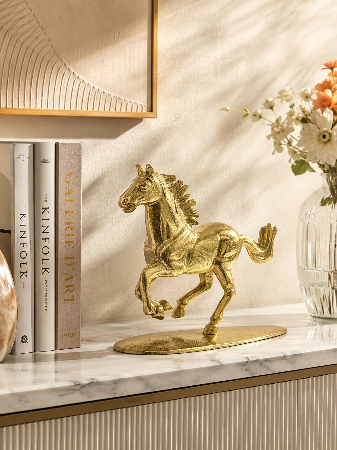 Golden Aluminum Running Horse Sculpture: Handcrafted Ornament for Timeless Elegance