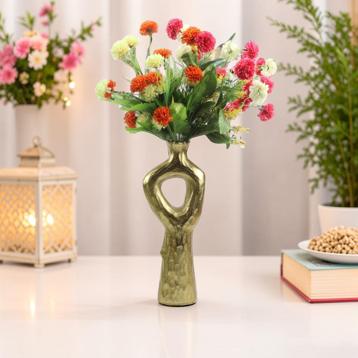 Golden Blossom: Handcrafted Aluminium Flower Vase