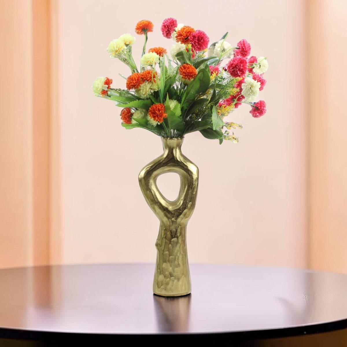 Golden Blossom: Handcrafted Aluminium Flower Vase