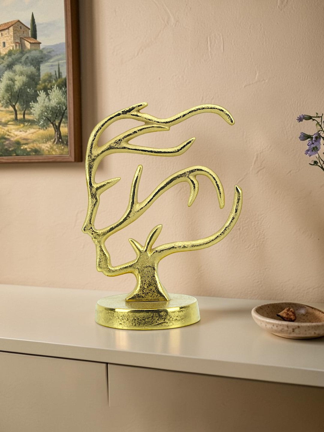 Golden Blossom: Handcrafted Aluminum Girl Artistic Sculpture Ornament