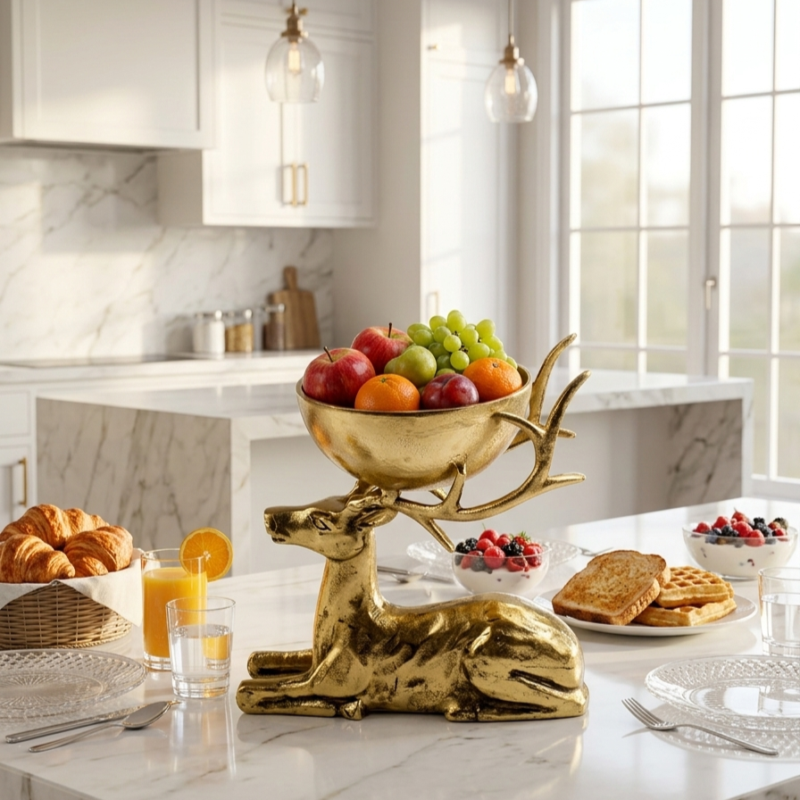 Golden Deer Handcrafted Aluminium Decorative Bowl: Whimsical Elegance for Your Home