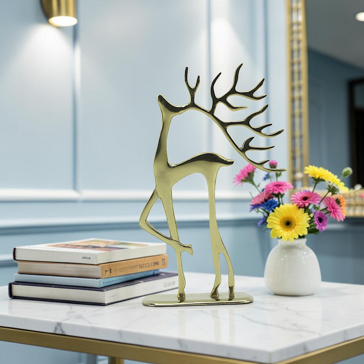 Golden Serenity: Handcrafted Aluminum Artistic Deer Ornament