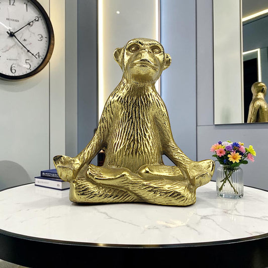 Golden Zen: Handcrafted Aluminum Monkey Meditation Sculpture for Home Decor