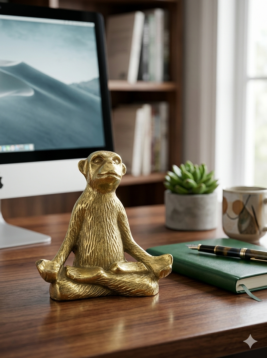 Golden Zen: Handcrafted Aluminum Monkey Meditation Sculpture for Home Decor