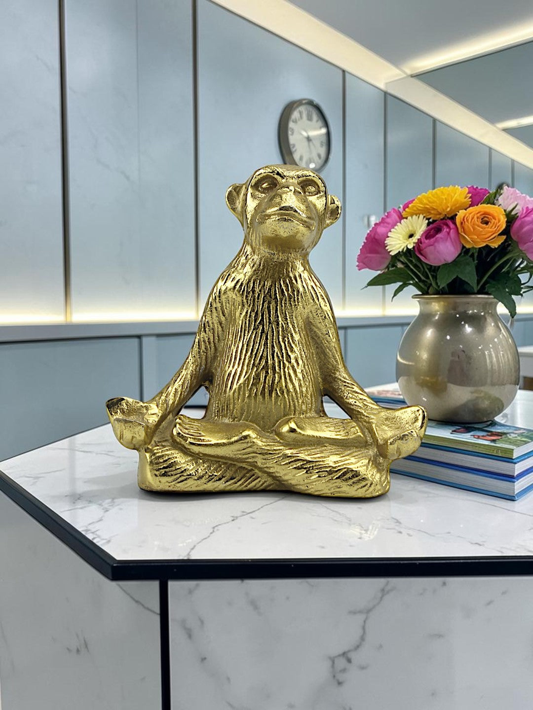 Golden Zen: Handcrafted Aluminum Monkey Meditation Sculpture for Home Decor